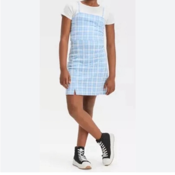New Art Class Girl’s Plaid 2 Piece Dress and T Shirt Set Size Medium 8 NWOT - Picture 1 of 10